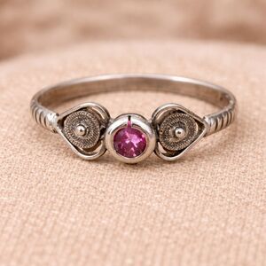 Vintage Sterling Silver Pink Tourmaline Gemstone Ring Size 9